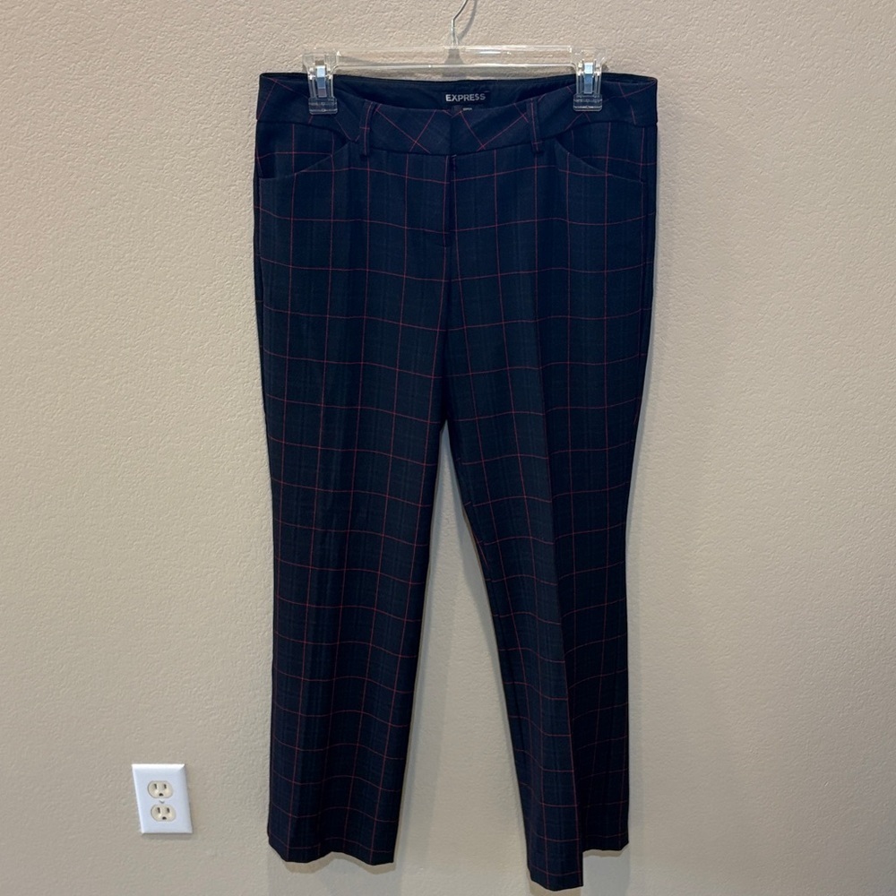 Express Navy Blue and Red Checkered Trousers-Size 6R